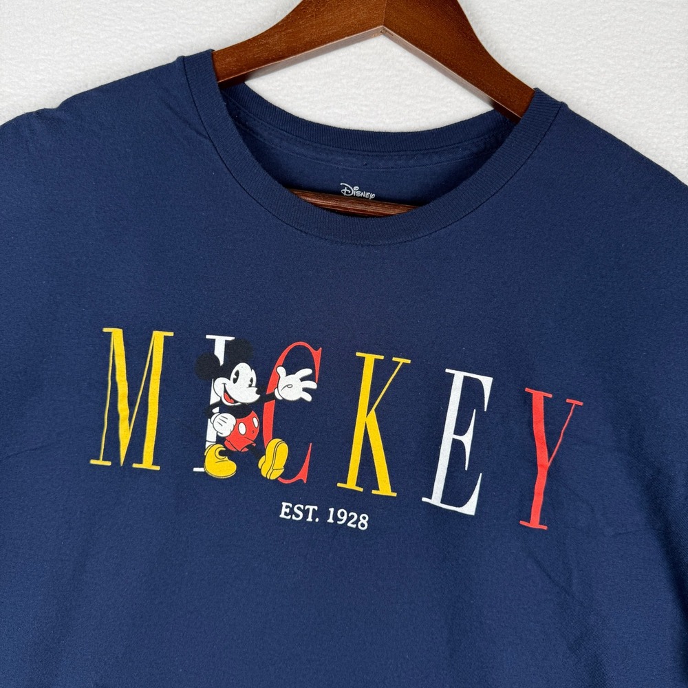 Disney Mickey Mouse T-Shirt Mens XL Blue Short Sleeve Spell Out Graphic
